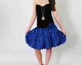 Vintage Formal Dress 80s Ruched Strapless Sweetheart Royal Blue BUBBLE Hem Skirt S M