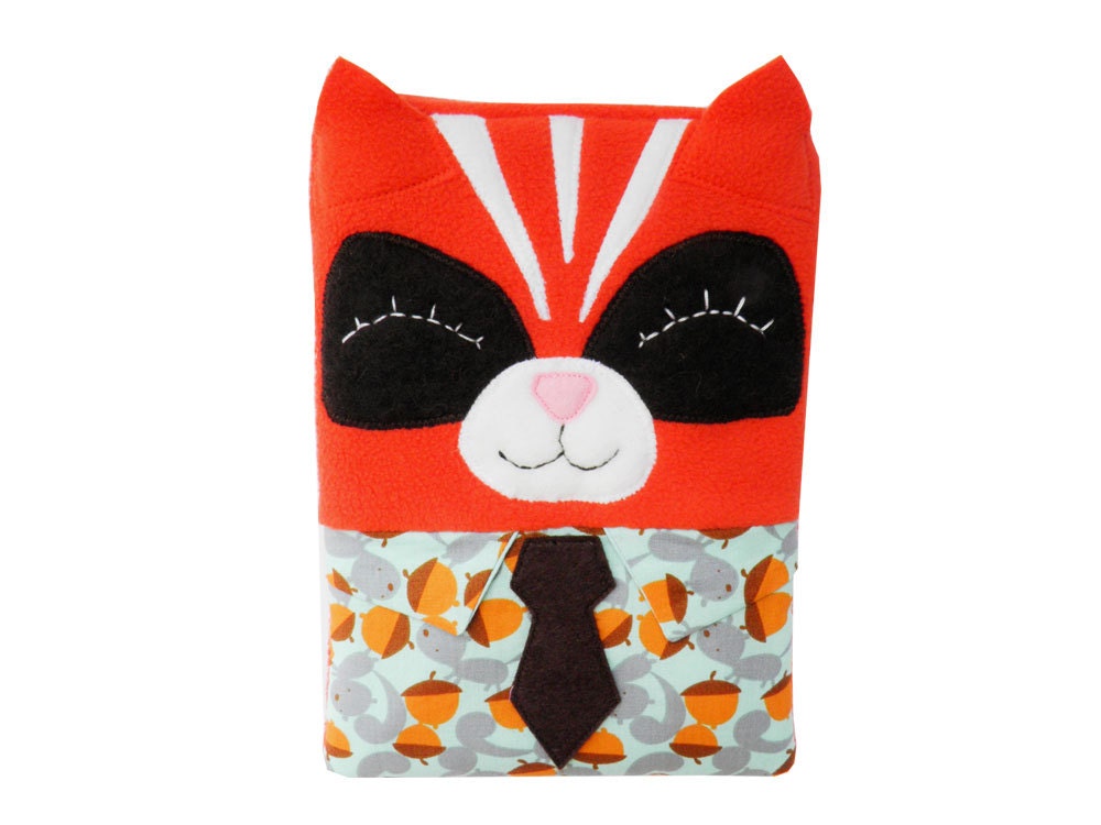 Ipad mini case / sleeve cat "working boy" - in orange fleece
