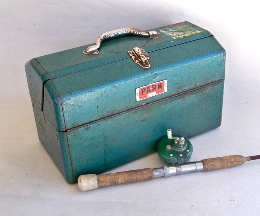 Large Mid-Century Park Tackle Box - Model 17860  "Beatiful Patina and Graphics"