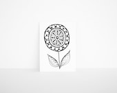Small Original Drawing in Black and White of Abstract Flower - ACEO Original Archival Illustration For The Home