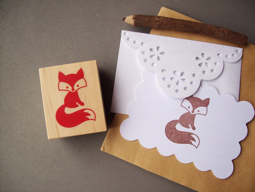 Woodland Fox Rubber Stamp - Forest Woodland Animal Autumn Fall Stamp