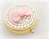 Pink bow rhinestone pill box, kawaii trinket box, bridesmaid gift
