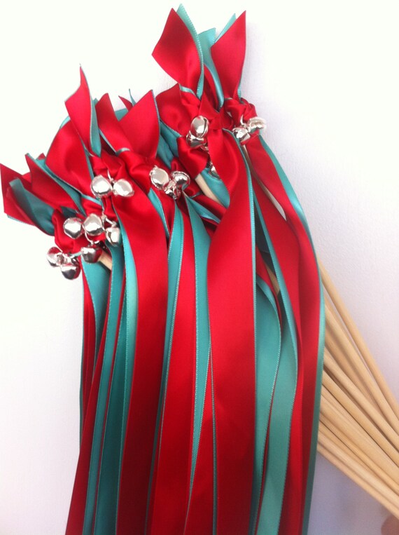 75 Spring Wedding Wands: Any Color Two Satin Ribbon Streamers Two Bells