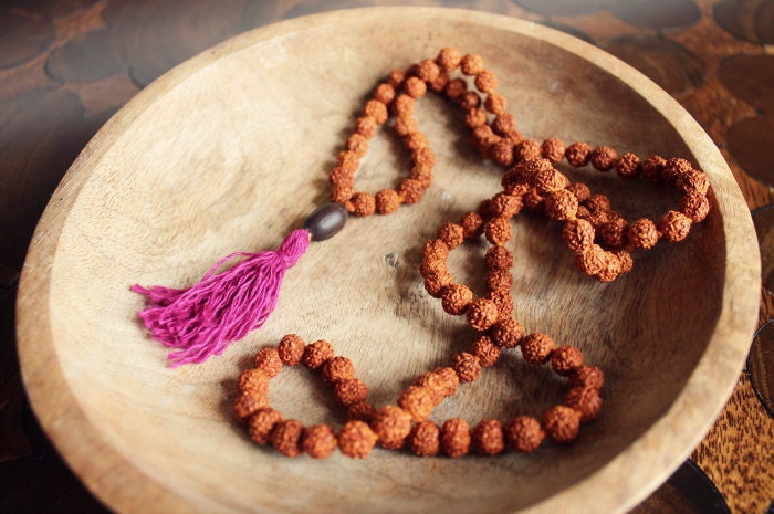 Raspberry, Lotus Seed & Rudraksha Mala Beads.