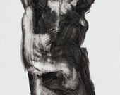 black and white expressive figure painting - large painting, 30 x 48" - Derek Overfield