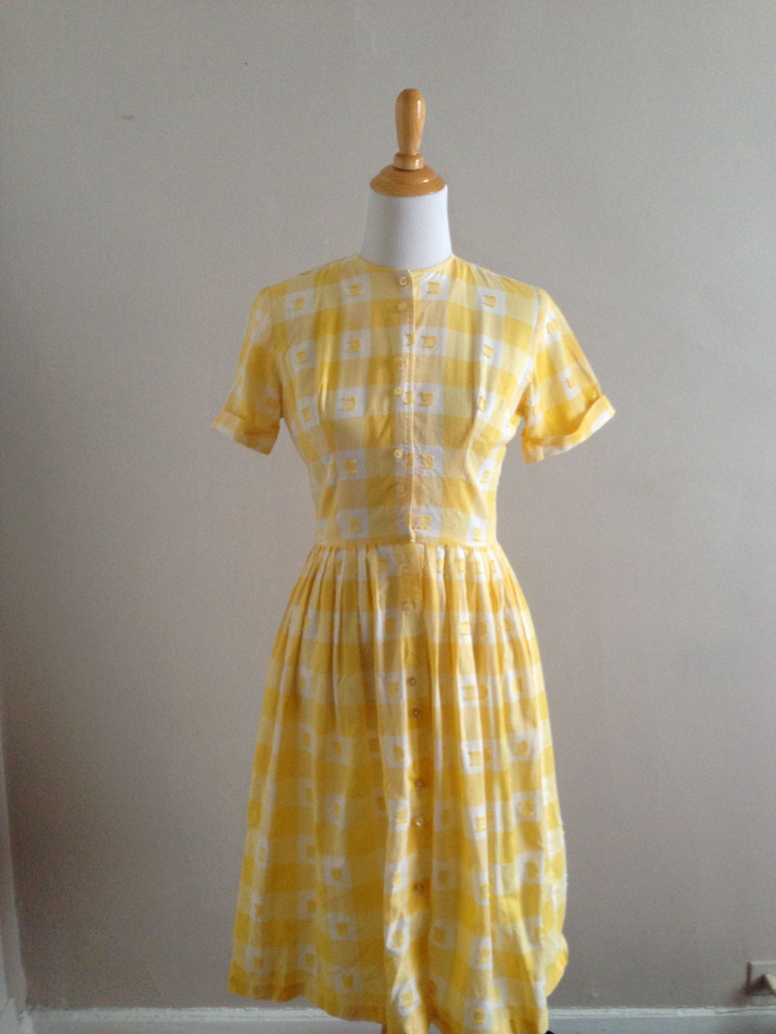 Vintage handmade and yellow and 1950- 60's white plaid summer dress.