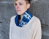 Hand Knit Natural Indigo Shibori Dyed Cotton Cowl - Original Design - OOAK