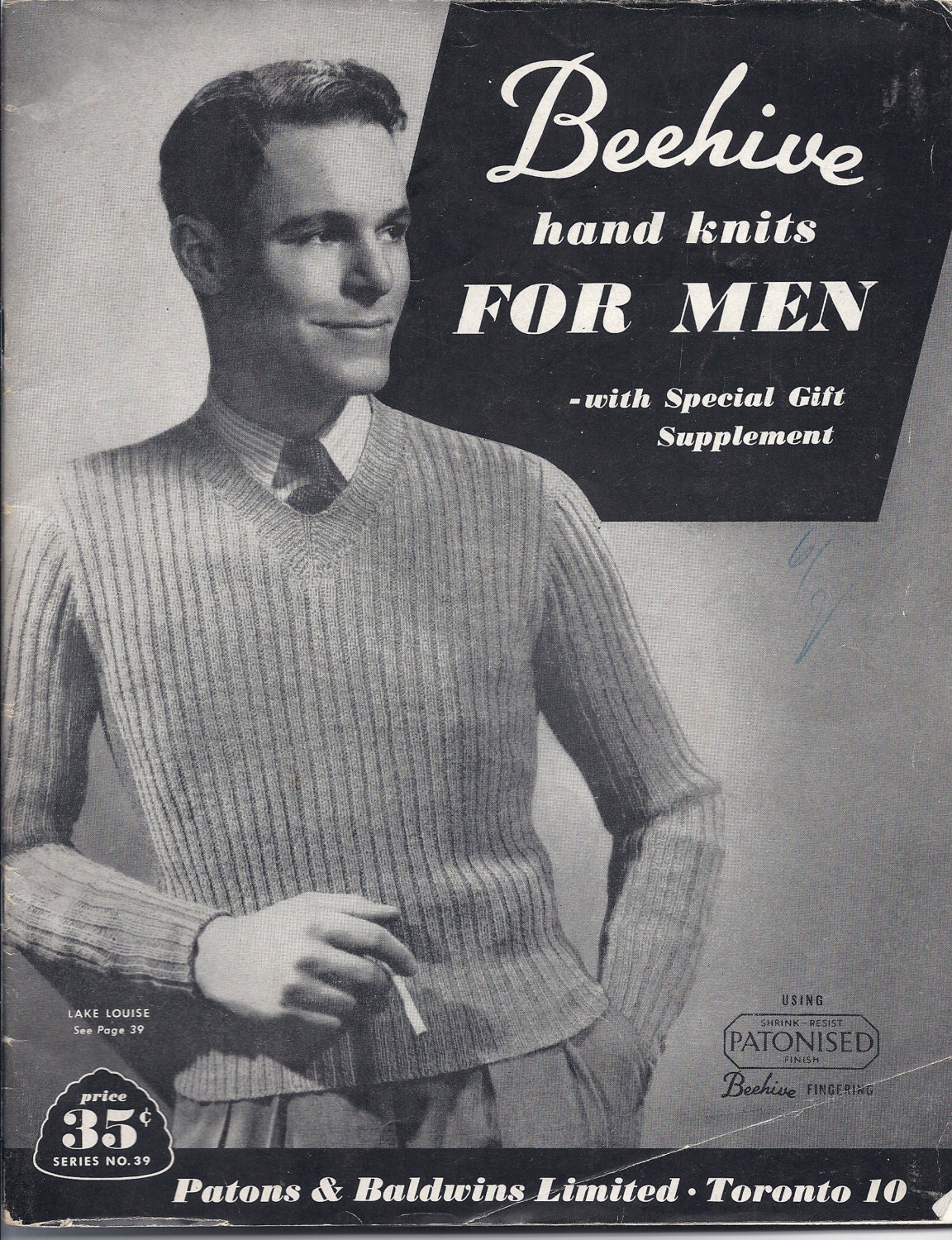 Vintage Beehive Hand Knits for Men No. 39 Knitting Patterns Cardigans Pullovers Socks Mitts 1930s 1940s - MagpieSue