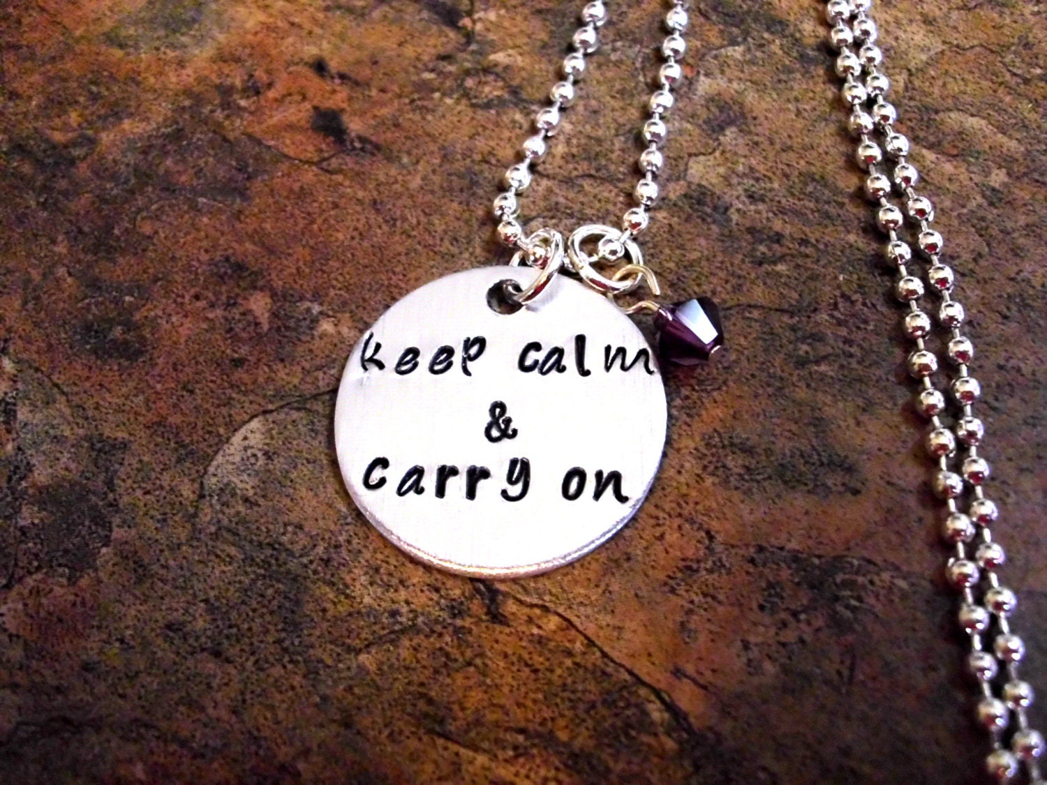Hand Stamped Jewelry, Keep Calm and Carry On Necklace