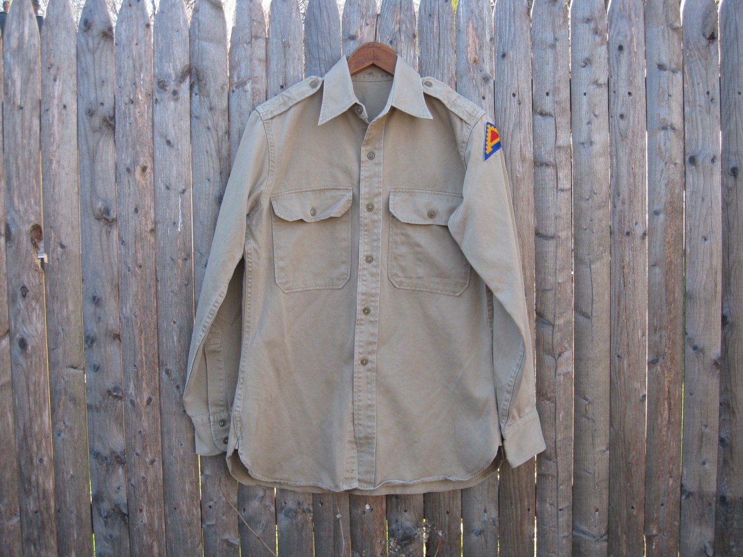 Vintage Army Shirt With Patch Mens Small