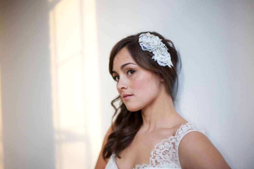 Wedding Hair Comb, Rhinestone Hair Comb, Silk, Lace, Eloise
