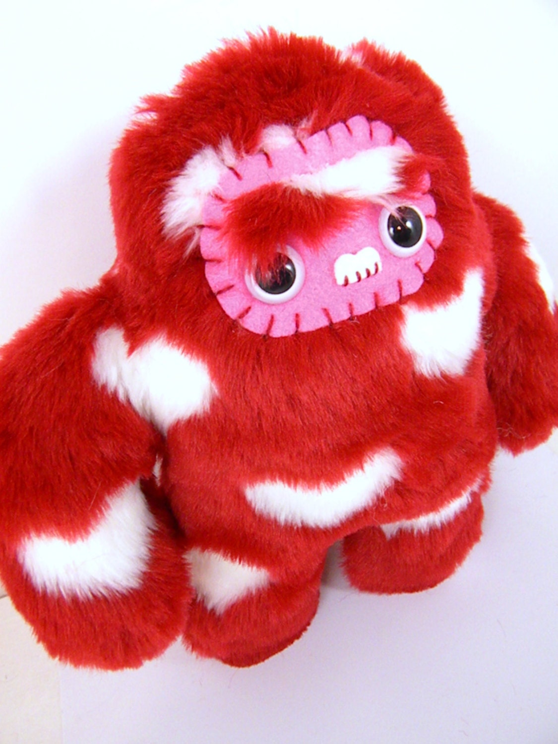 SALE Ellabella the plush monster yeti red white hot pink stuffed animal underbite unibrow Valentines day heart