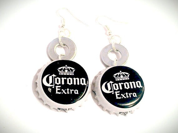 Corona Beer Earrings Bottle Cap Jewelry Gift Recycled Jewelry Eco Friendly Women Jewelry Dangle