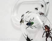 Hand Painted Glass Butter Dish Insects