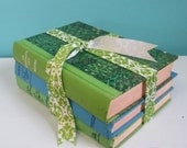 Vintage Books Set of Three in Blues and Greens Instant Library Collection