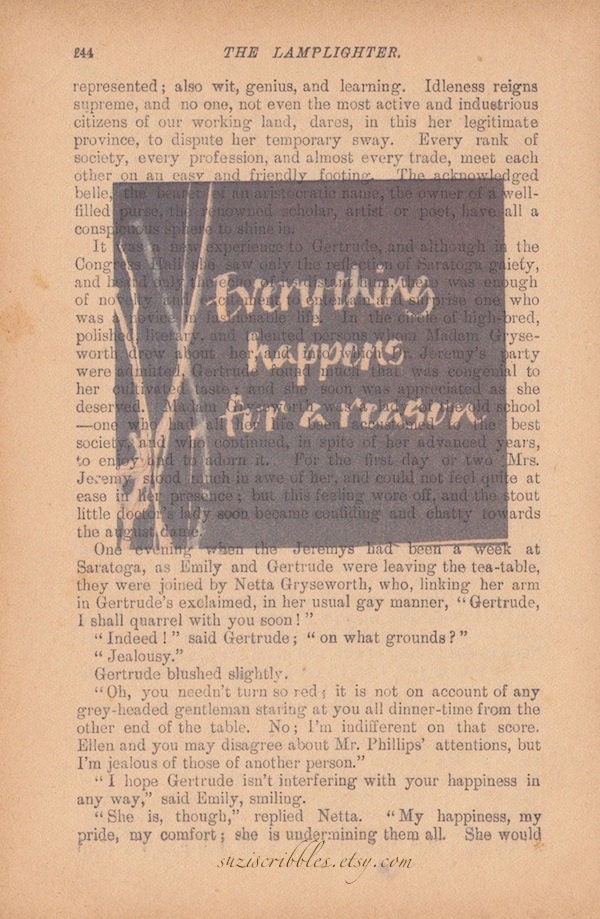 Everything happens for a reason- calligraphy print on old book page, contemporary art, antique type, word art, shades of brown,