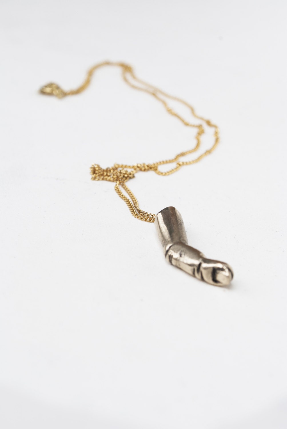 Teeny Brass Finger Charm Necklace, Gold Plated Chain Necklace, Unusual, Cute