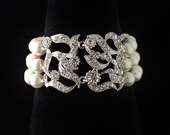 Art Deco Crystal & Pearl Bridal Cuff, Bridal Bracelet, Wedding Jewelry, Bridal Jewelry, Bridal Accessories, Bridesmaid Bracelet,  NESS