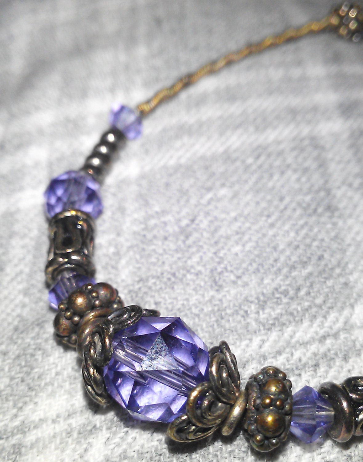 Vintage purple beaded bracelet with matching earrings and bag