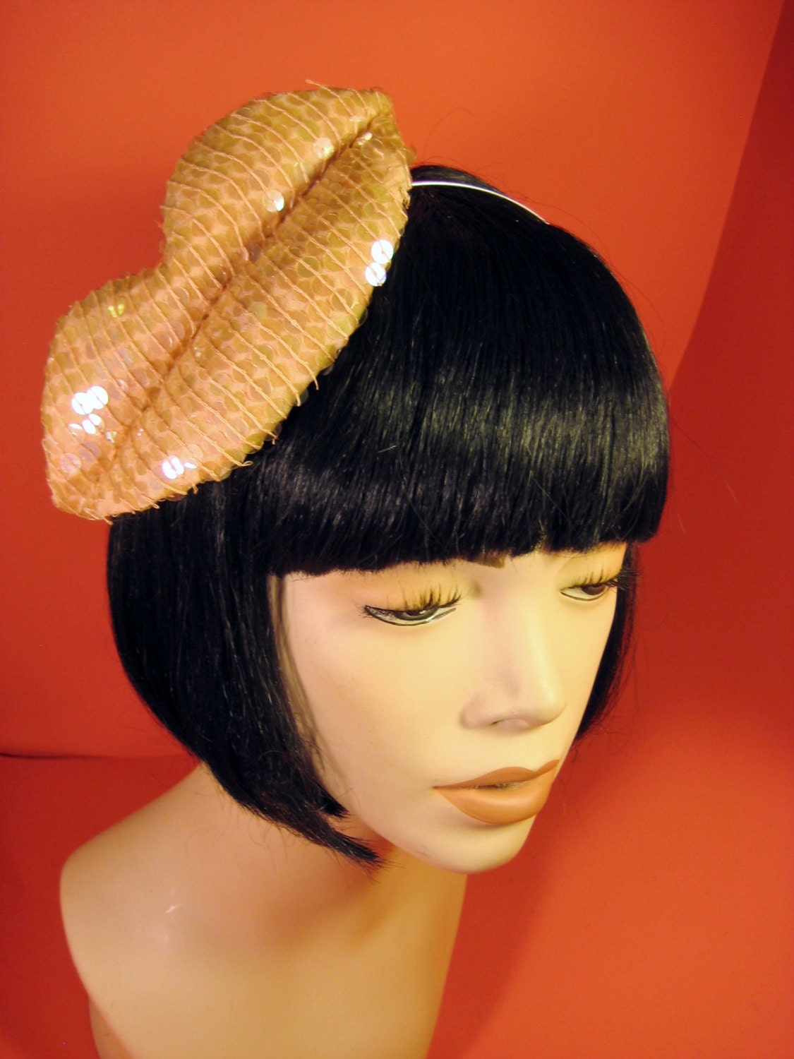 KISS ME FASCINATOR - Peach Sequins