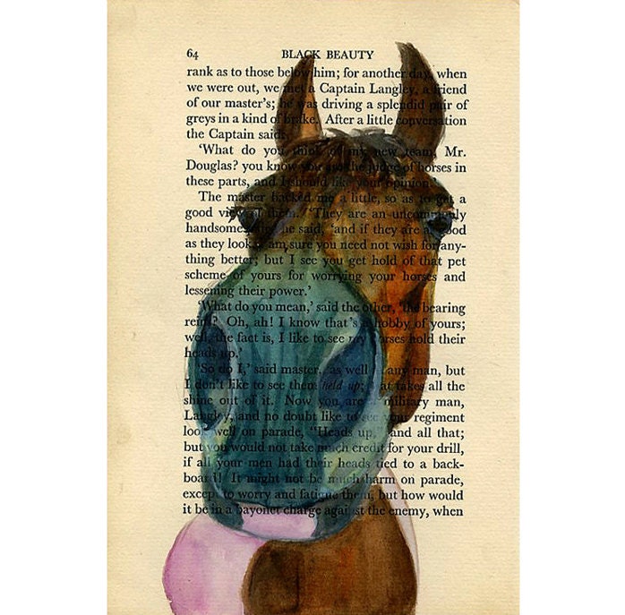 Nosey Horse IV - Original Watercolor Painting - on Antique Book page 5x7inch