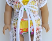 American Girl Bathing Suit -  Bikini in Bright Floral and Yellow with White Coverup