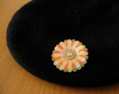 Flower Sequin Brooch, tangerine orange stripes