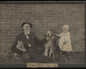 Unusual Antique Cabinet Card Photo // Man & Baby with Cat Dog and Pet Raccoon
