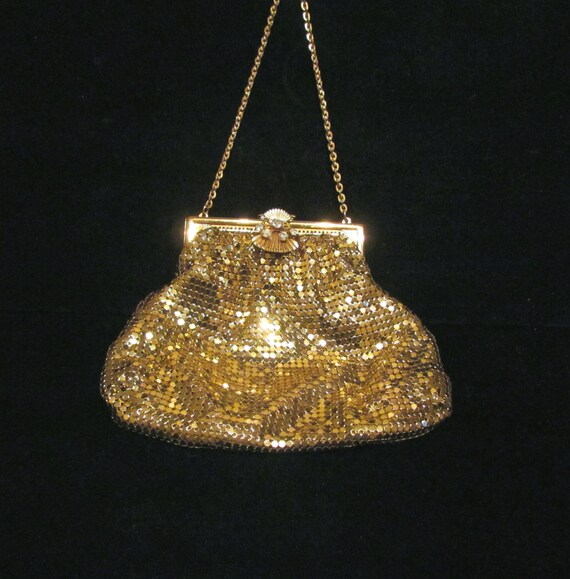 Vintage Purse Gold Mesh Purse Rhinestone by PowerOfOneDesigns