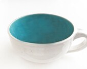 Handmade mug - oversized cappicino mug ceramic in turquoise and white latte large