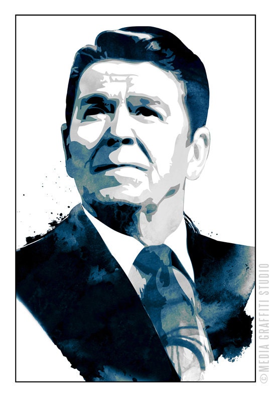 American President RONALD REAGAN artist signed Pop Art style portrait illustration print 13x19
