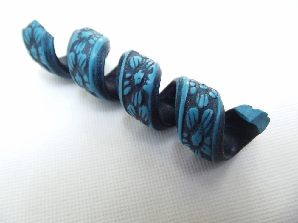 Blossom Dread Bead - Turquoise and Black Flower Dread Spiral