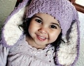 SALE 6 to 12m Lilac Bunny Hat Baby Girl Hat - Crochet Bunny Baby Hat Lilac Hat Bunny Beanie Lilac Bunny Hat Photo Prop