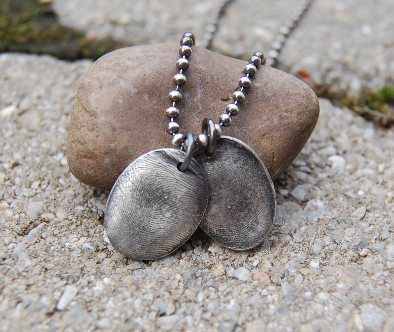 Custom TWO Silver Fingerprints - Personalized Necklace with Sterling Ball Chain