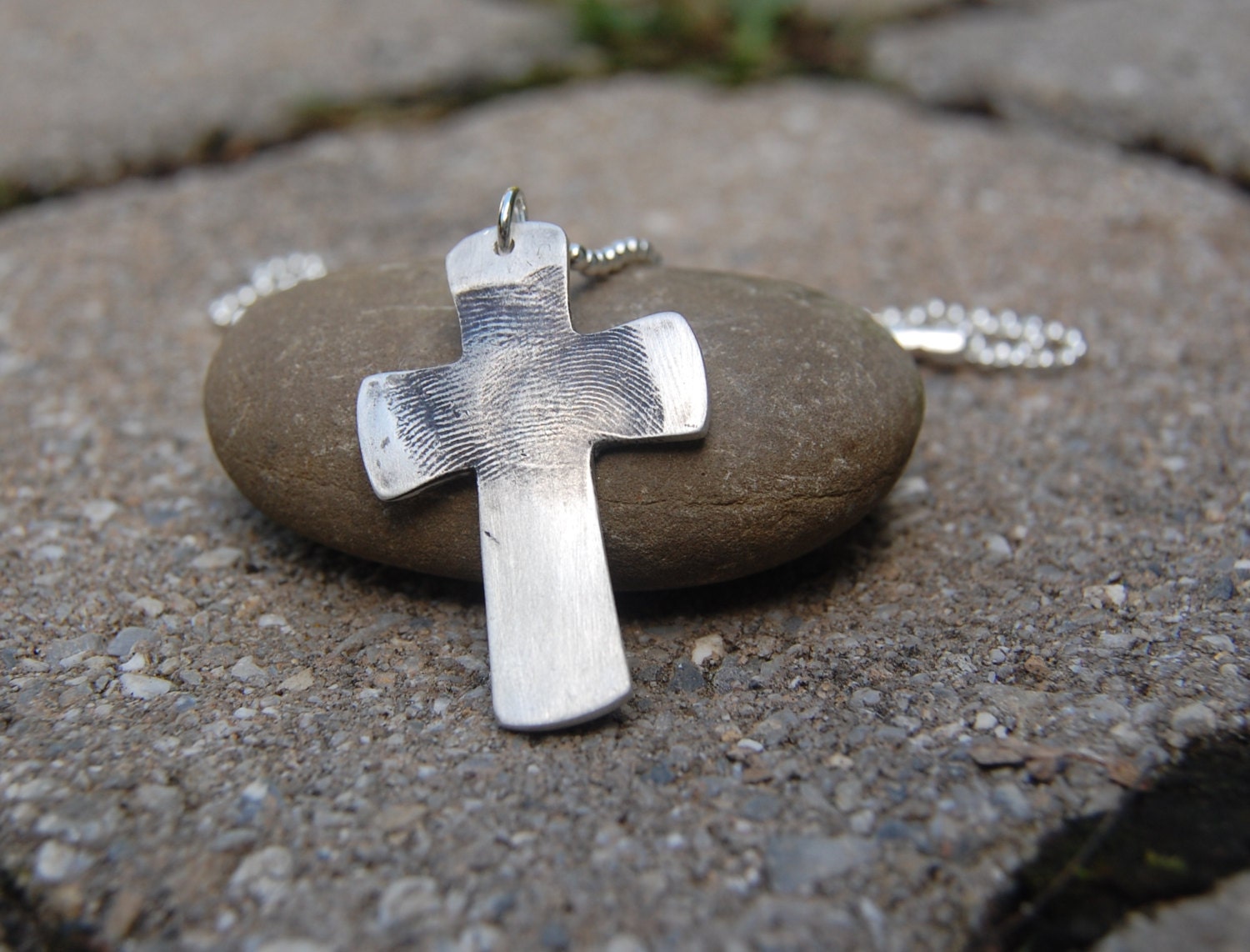 Custom Silver Fingerprint Cross - One or Two Fingerprints - Made to Order - Sterling Chain