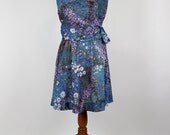 Vintage 1970's Lady Carol of New York Dress - Light Blue Sleeveless Dress w/ Multi-Color Floral Pattern - Medium