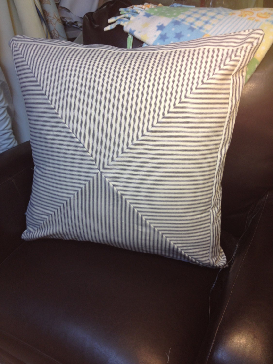 Navy Ticking stripe euro sham, two