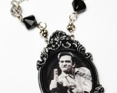Johnny Cash Beaded Filigree Framed Necklace with 18" Chain