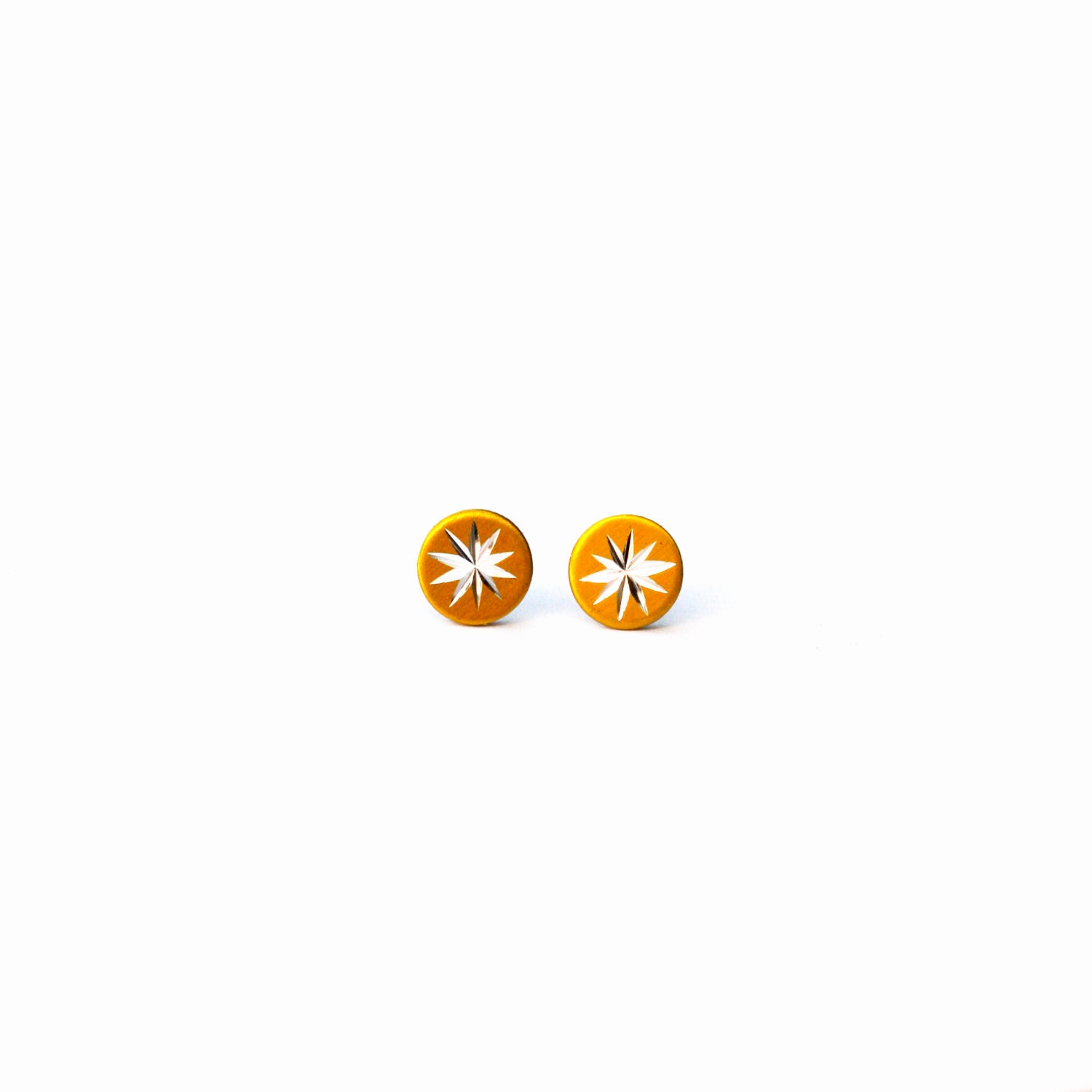 Circle Star Burst Gold Stud Earrings