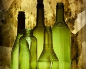 Green Vintage Bottles aglow from backlighting  A Fine Art Wall Decor Photograph