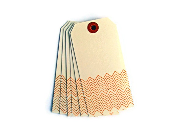 Tangerine Orange Thin Chevron Gift Tags Set of 6 Handmade Packaging Gift Wrap Scrapbooking Wedding Place Cards Merchandise Tags