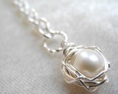 Bird Nest Charm Bracelet with White Cultured Freshwater Pearl