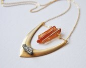 Geometric Necklace - Triangle Necklace - Layering Necklace - Orange Quartz Crystal Points - Pyrite Necklace