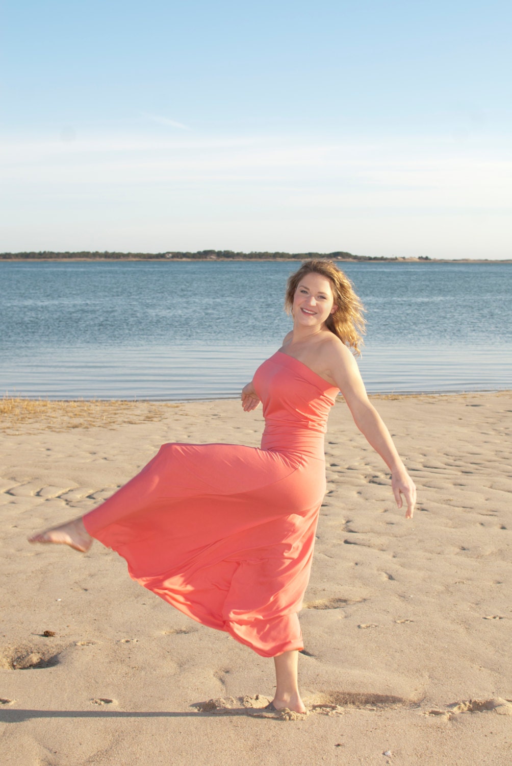 Bandeau Maxi Dress in Coral Bamboo - Made to Order - In Black and Coral Bamboo