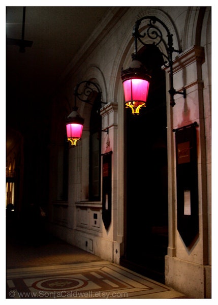 Pink Lanterns - Paris street photography, door photo, home decor, 5x7 Original Fine Art Photograph