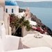 Santorini Greece Photography - Fuschia Flowers - Blue Dome Church - Greek Photograph - Travel Photography - Mediterranean Decor - Wall Art