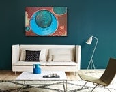 SALE - Large Abstract Acrylic Original Painting 40"x30"x1" by Linnea Heide - modern geometric - red copper turquoise
