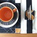 Placemats and Napkins Black and White, Tangerine and Baby Blue - Set for two
