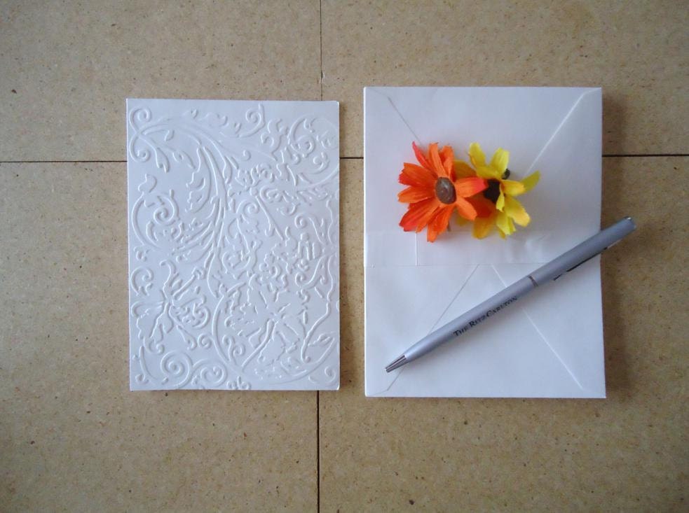 Hibiscus and Flourishes Hand Embossed Cards, Blank Inside, Thank you cards, Simple, Elegant, Modern