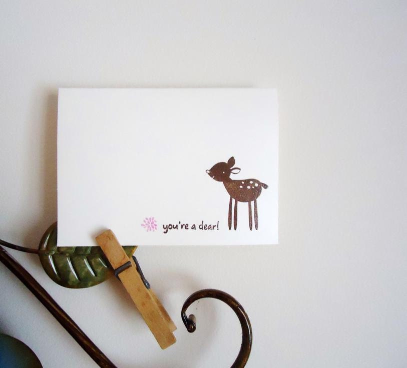 Hand Embossed Note Cards, Blank Note Cards, Thank You Cards, You're a Dear, Woodland Deer, Doe, Flower